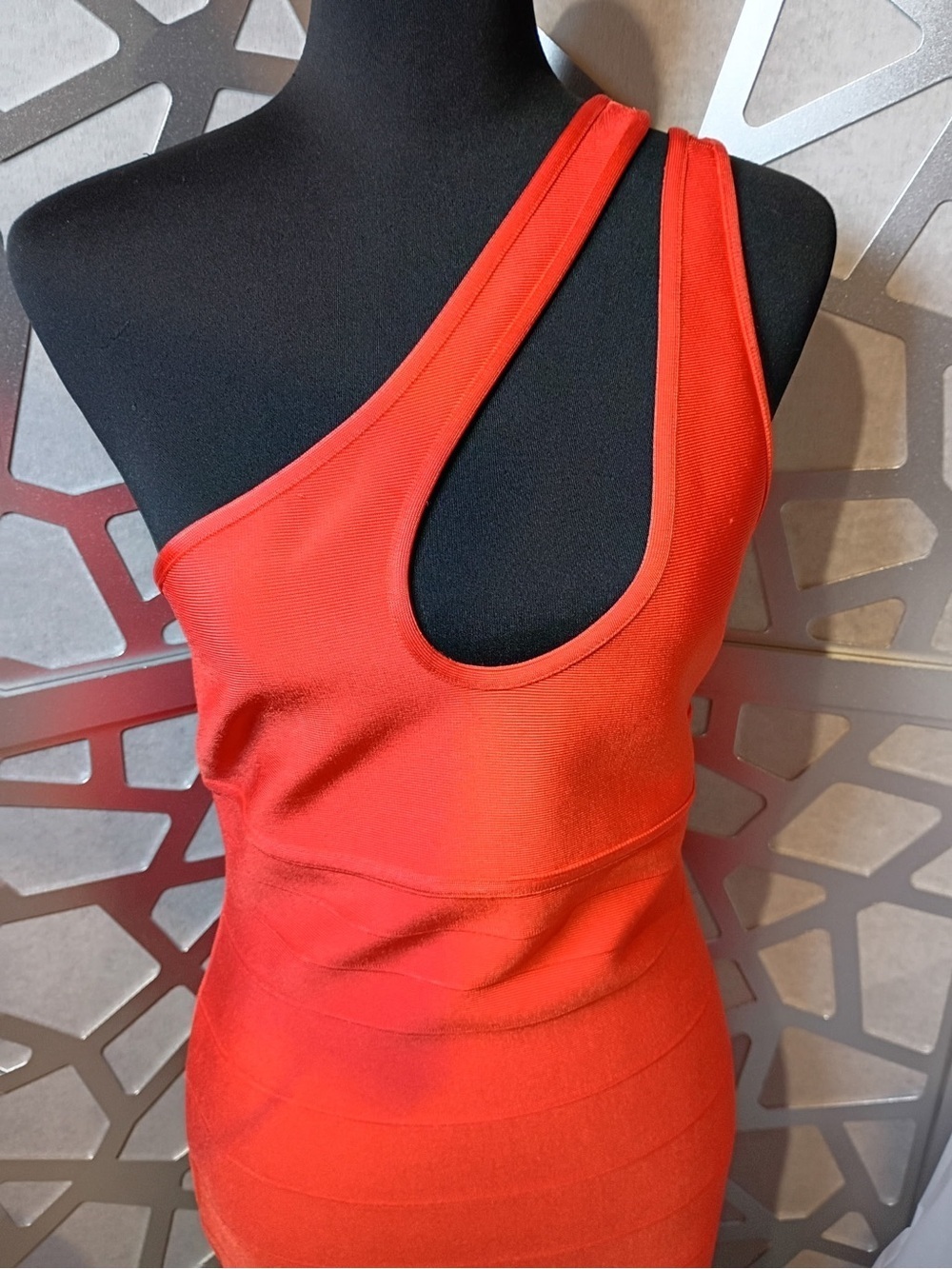 Herve Leger x Forever 21 Bandage Dress One Shoulder Orange Bodycon NWT Size L - Picture 4 of 8